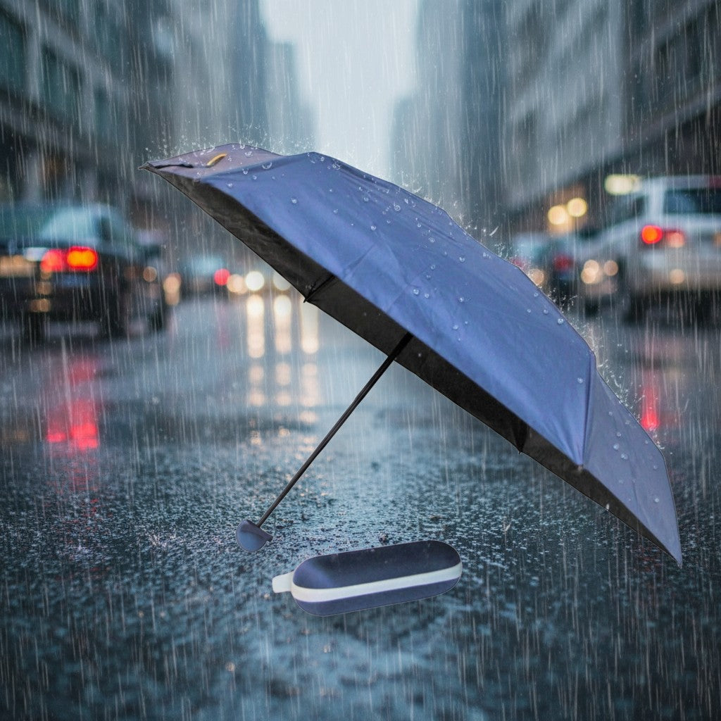 Pakabel compact blue umbrella with zip-up case, UV resistant and waterproof